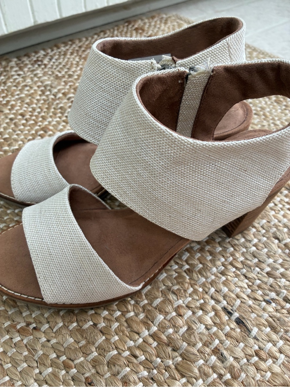 Toms Cream Canvas Open-Toe Block Heel Sandals